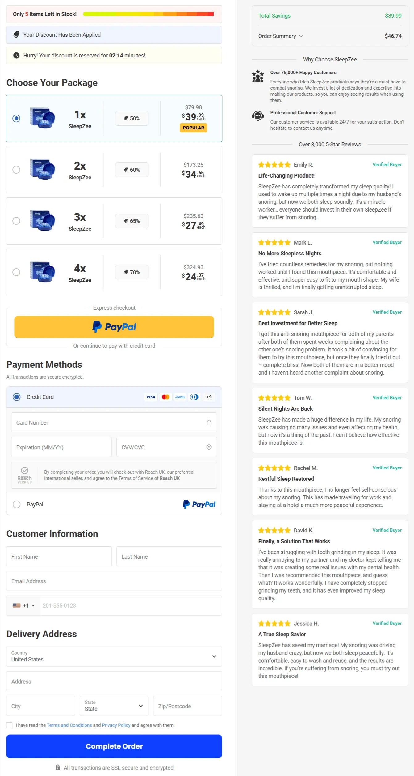 SleepZee checkout page